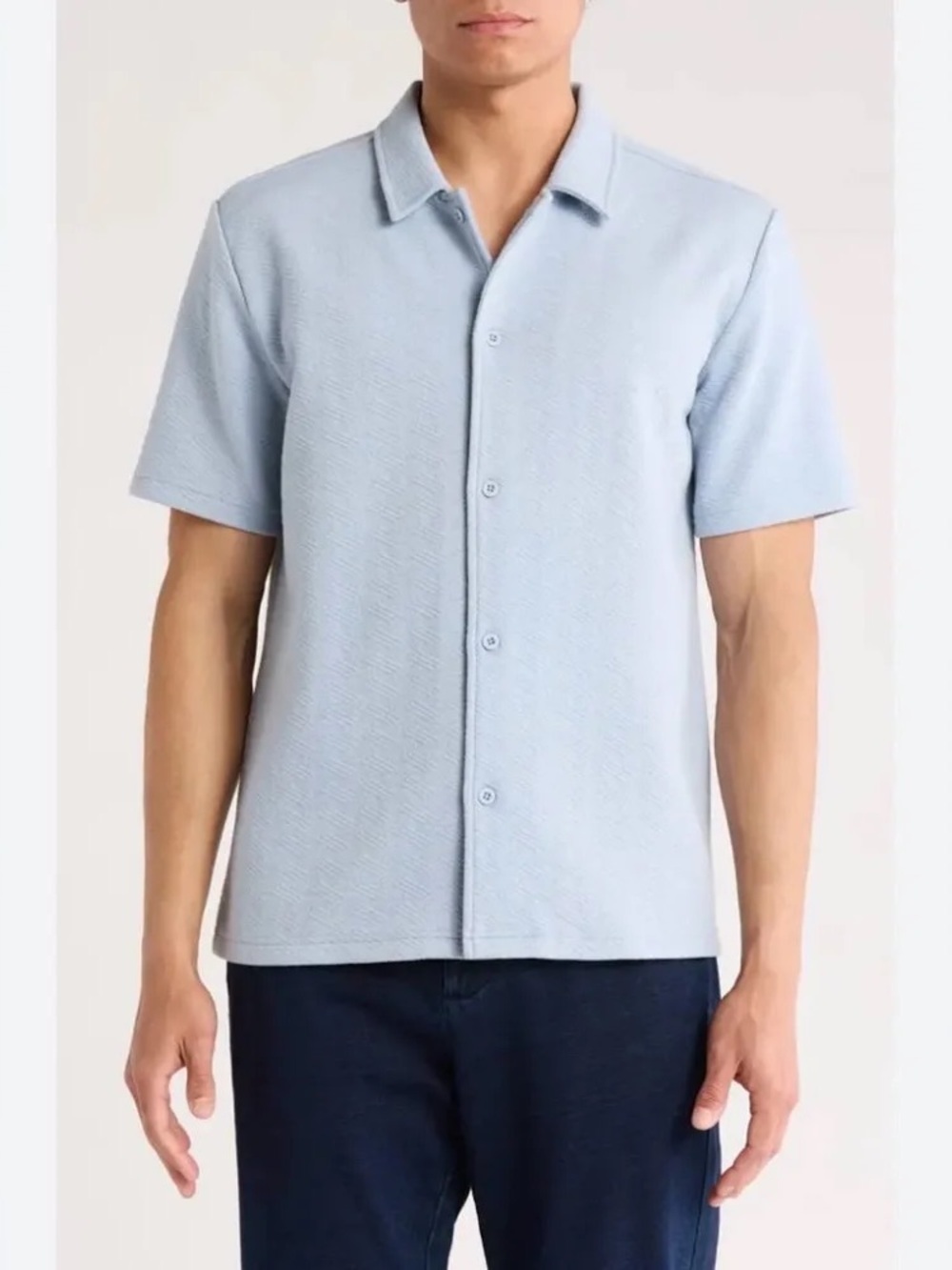 Fleece Factory Geometric Button Down Jacquard Shirt Men’s Like New L Light Blue